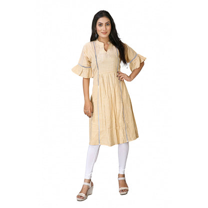 Generic Women's Casual Short Sleeve Silk Blend Printed Kurti (Beige)