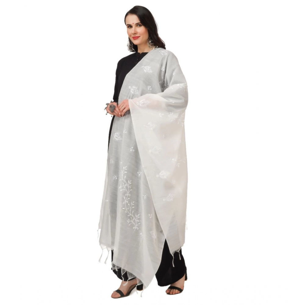 Generic Women's Cotton Embroidered Dupatta (White, Length: 2.25 to 2.50 Mtr)