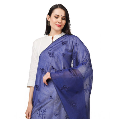 Generic Women's Cotton Embroidered Dupatta (Blue, Length: 2.25 to 2.50 Mtr)