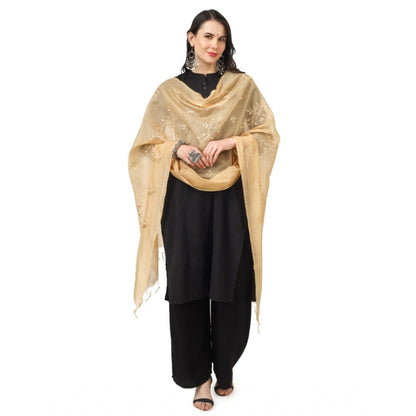 Generic Women's Cotton Embroidered Dupatta (Gold, Length: 2.25 to 2.50 Mtr)