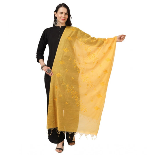 Generic Women's Cotton Embroidered Dupatta (Yellow, Length: 2.25 to 2.50 Mtr)