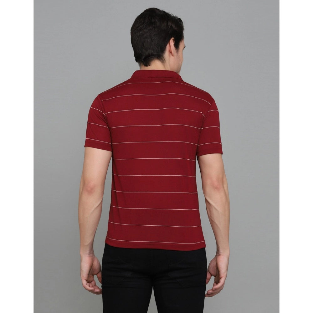 Generic Men's Casual Half Sleeve Striped Cotton Blended Polo Neck T-shirt (Maroon)