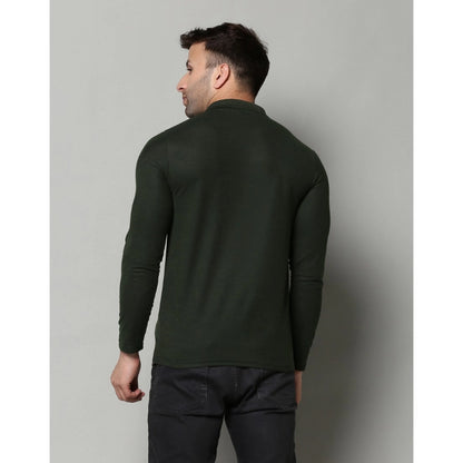 Generic Men's Casual Full Sleeve Solid Cotton Blended Polo Neck T-shirt (B.Green)