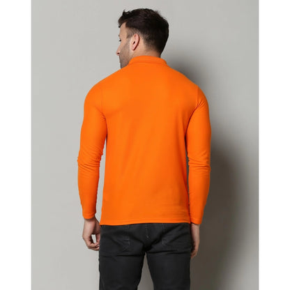 Generic Men's Casual Full Sleeve Solid Cotton Blended Polo Neck T-shirt (Orange)