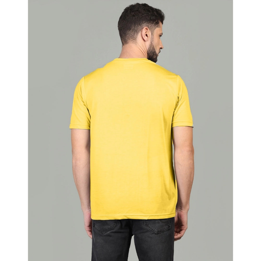 Generic Men's Casual Half Sleeve Solid Cotton Blended Round Neck T-shirt (Yellow)