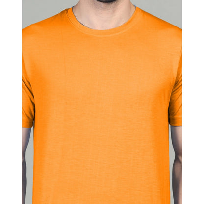 Generic Men's Casual Half Sleeve Solid Cotton Blended Round Neck T-shirt (Orange)