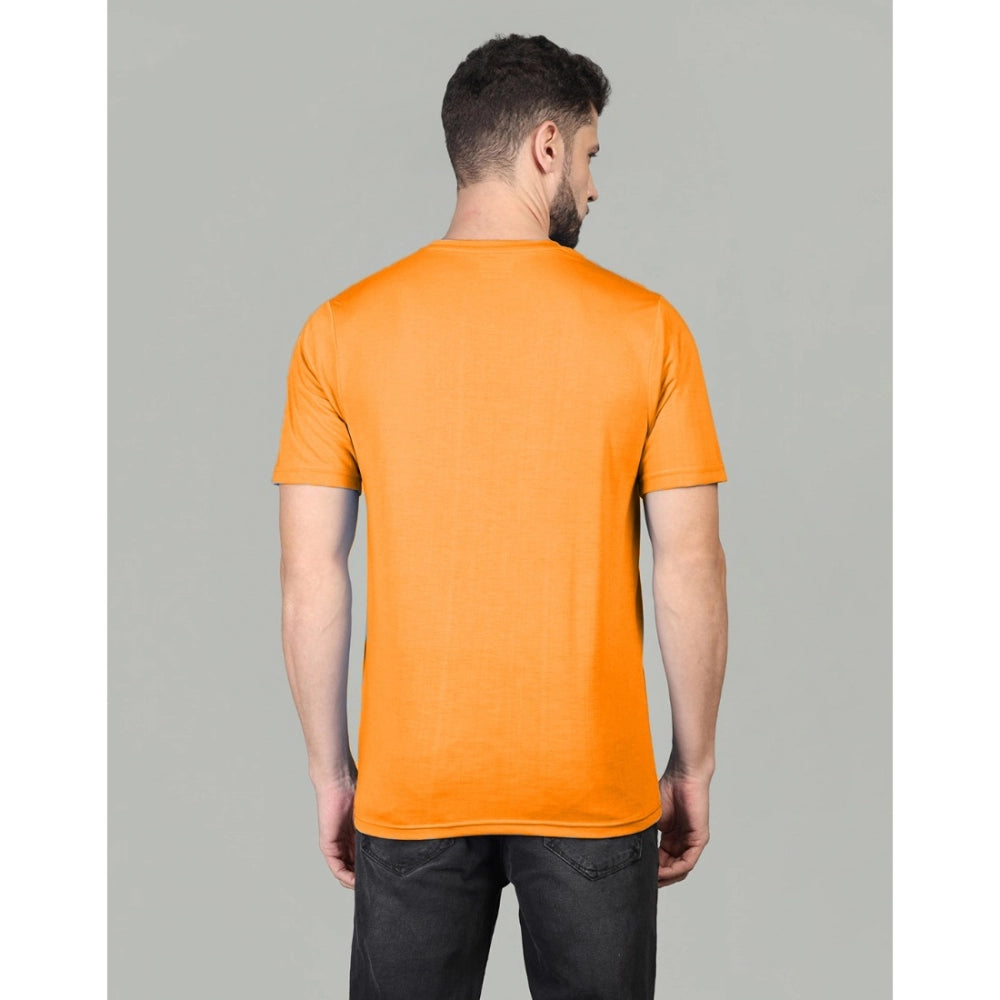 Generic Men's Casual Half Sleeve Solid Cotton Blended Round Neck T-shirt (Orange)