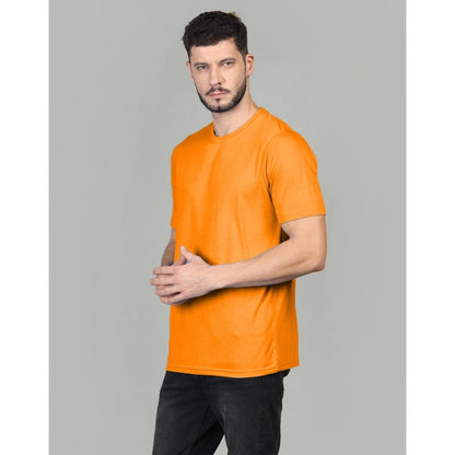 Generic Men's Casual Half Sleeve Solid Cotton Blended Round Neck T-shirt (Orange)