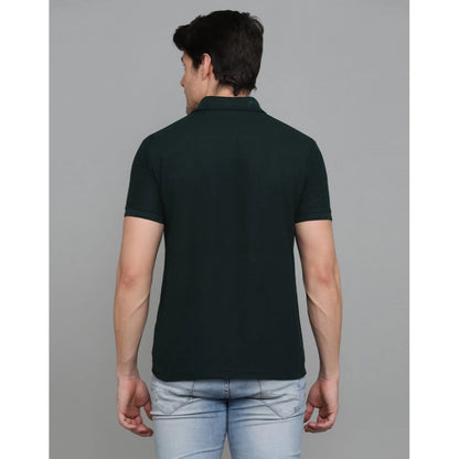 Generic Men's Casual Half Sleeve Solid Cotton Blended Polo Neck T-shirt (Green)