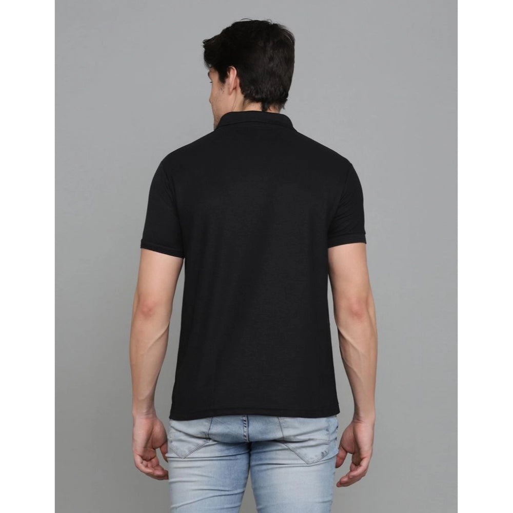 Generic Men's Casual Half Sleeve Solid Cotton Blended Polo Neck T-shirt (Black)