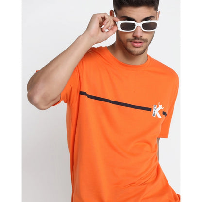 Generic Men's Casual Half Sleeve Printed Cotton Blended Round Neck T-shirt (Orange)