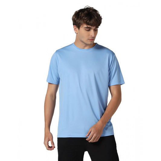 Generic Men's Casual Half Sleeve Solid Polyester Round Neck T-shirt (Sky)