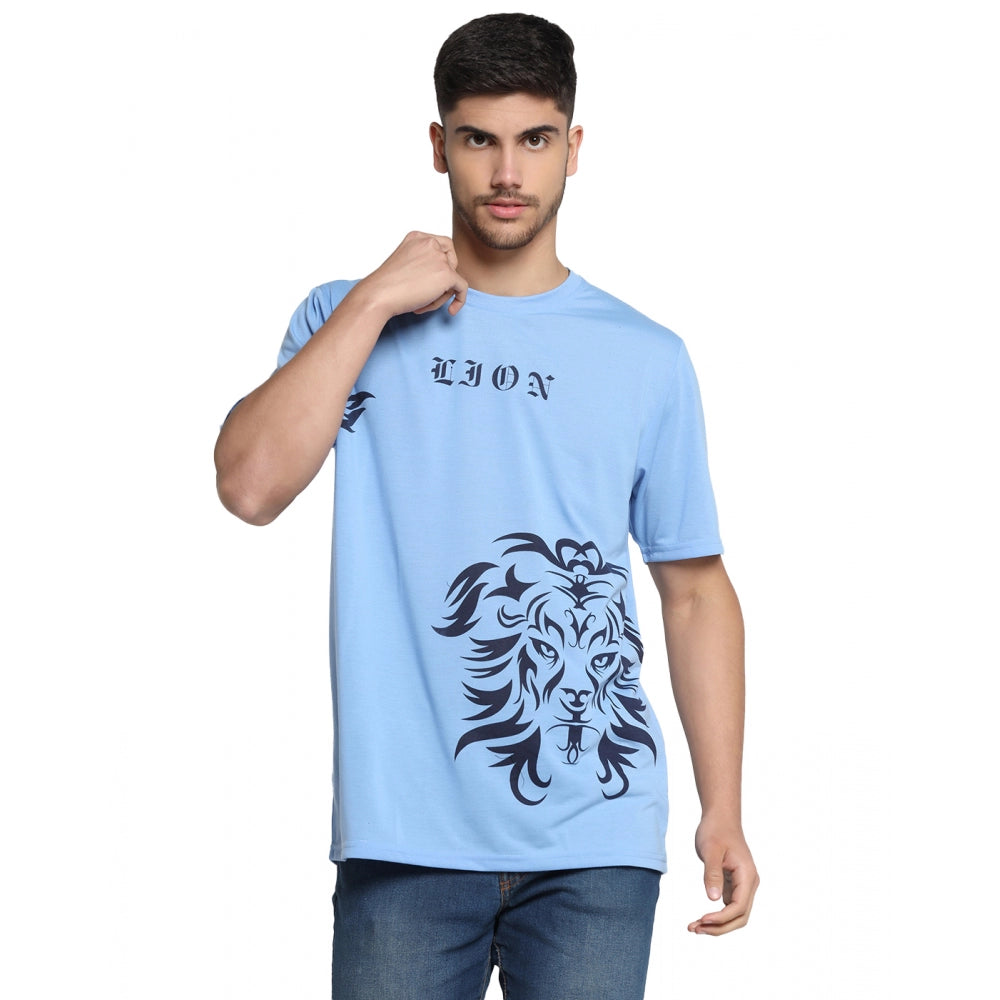 Generic Men's Casual Half Sleeve Printed Cotton Blended Round Neck T-shirt (Sky)