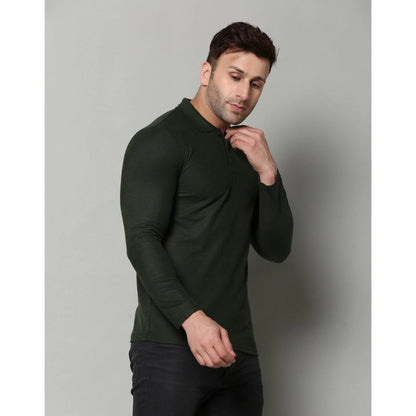 Generic Men's Casual Full Sleeve Solid Cotton Blended Polo Neck T-shirt (B.Green)