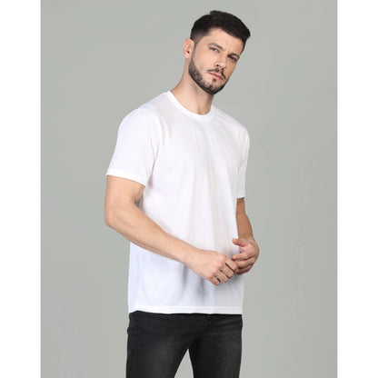 Generic Men's Casual Half Sleeve Solid Cotton Blended Round Neck T-shirt (White)