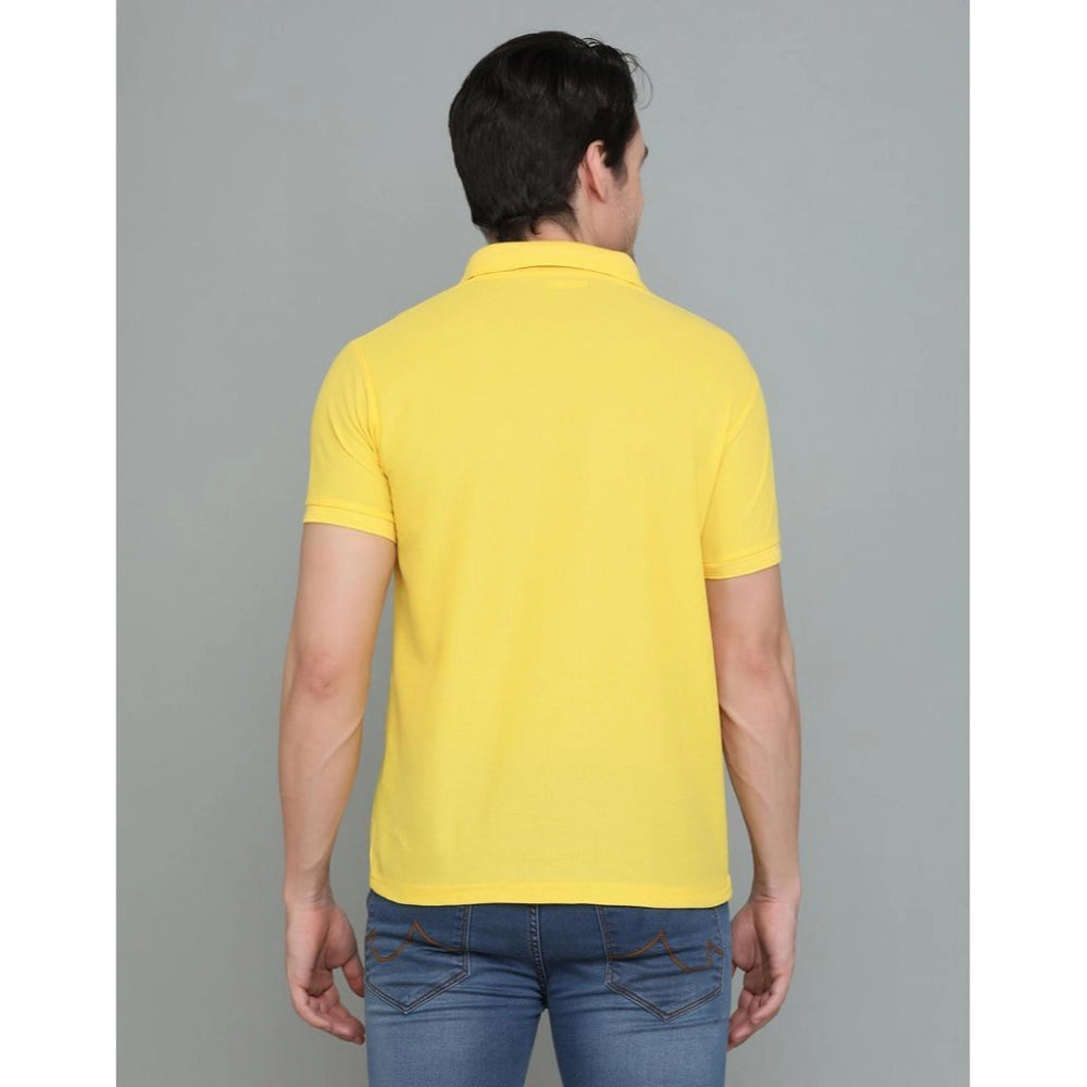 Generic Men's Casual Half Sleeve Solid Cotton Blended Polo Neck T-shirt (Yellow)