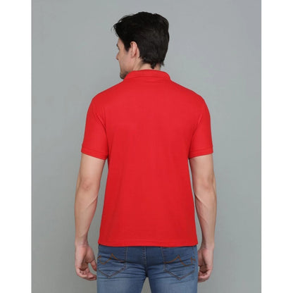 Generic Men's Casual Half Sleeve Solid Cotton Blended Polo Neck T-shirt (Red)