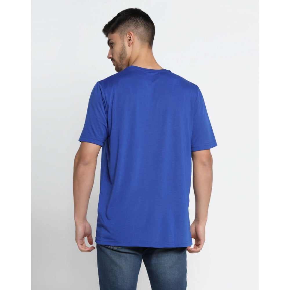 Generic Men's Casual Half Sleeve Printed Cotton Blended Round Neck T-shirt (Royal)