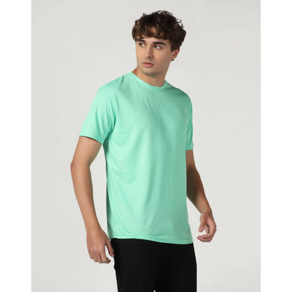 Generic Men's Casual Half Sleeve Solid Polyester Round Neck T-shirt (Lgreen)