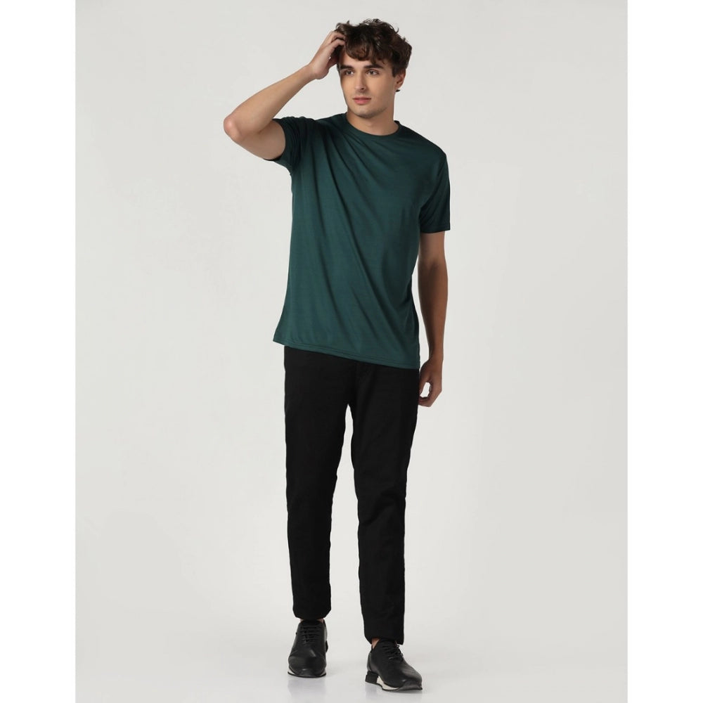 Generic Men's Casual Half Sleeve Solid Polyester Round Neck T-shirt (Green)