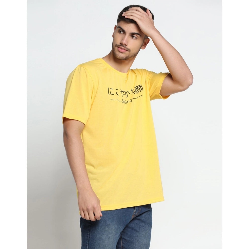 Generic Men's Casual Half Sleeve Printed Cotton Blended Round Neck T-shirt (Yellow)