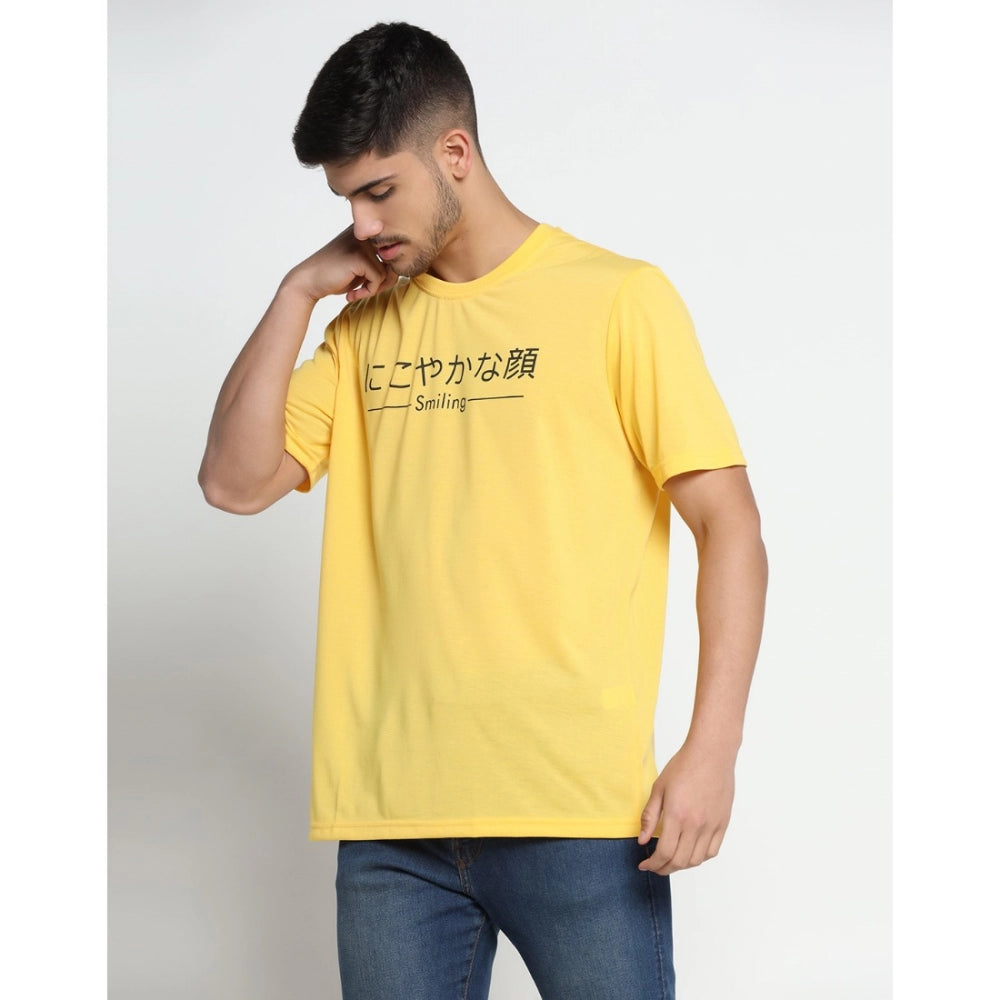 Generic Men's Casual Half Sleeve Printed Cotton Blended Round Neck T-shirt (Yellow)