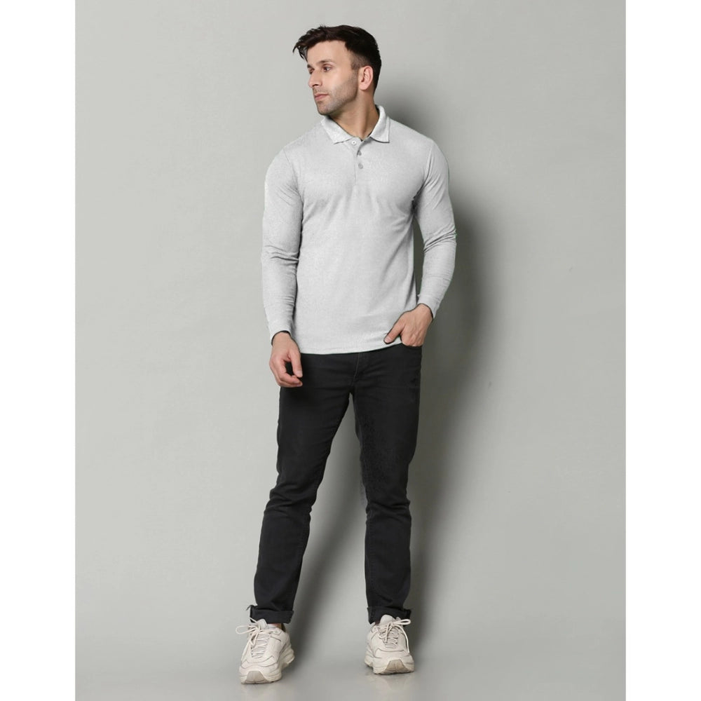 Generic Men's Casual Full Sleeve Solid Cotton Blended Polo Neck T-shirt (L.Grey)