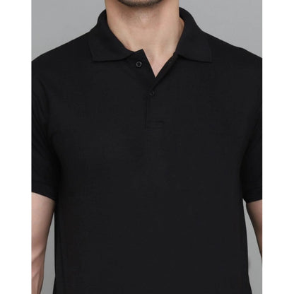 Generic Men's Casual Half Sleeve Solid Cotton Blended Polo Neck T-shirt (Black)