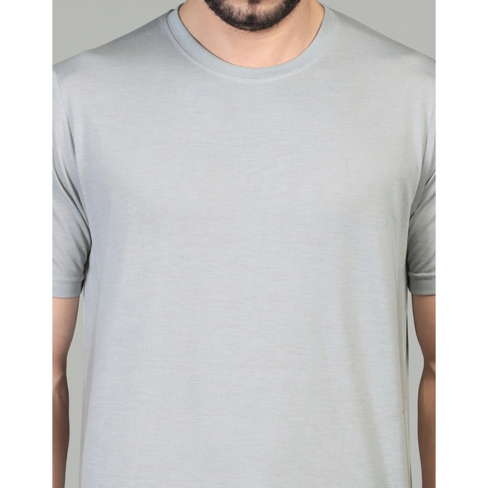 Generic Men's Casual Half Sleeve Solid Cotton Blended Round Neck T-shirt (Grey)