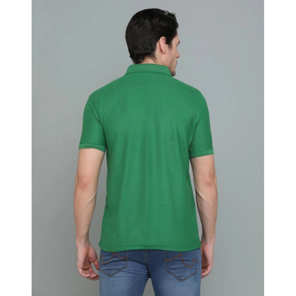 Generic Men's Casual Half Sleeve Solid Cotton Blended Polo Neck T-shirt (Green)