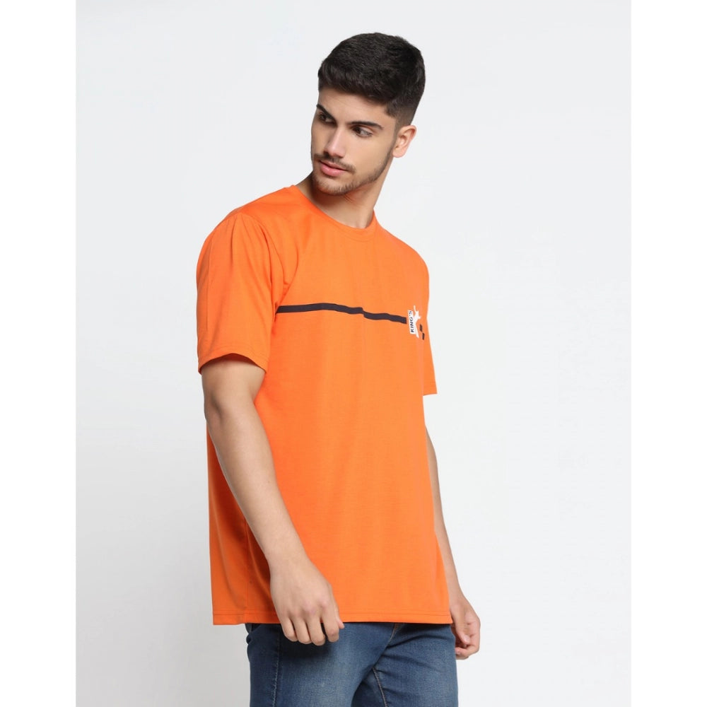 Generic Men's Casual Half Sleeve Printed Cotton Blended Round Neck T-shirt (Orange)