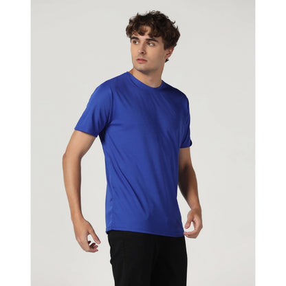 Generic Men's Casual Half Sleeve Solid Polyester Round Neck T-shirt (Royal)