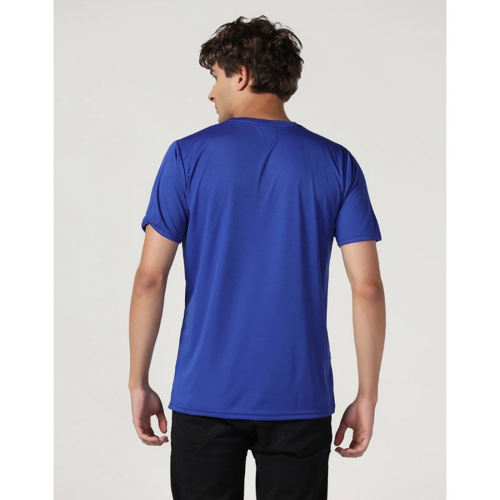 Generic Men's Casual Half Sleeve Solid Polyester Round Neck T-shirt (Royal)