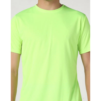 Generic Men's Casual Half Sleeve Solid Polyester Round Neck T-shirt (Neon)