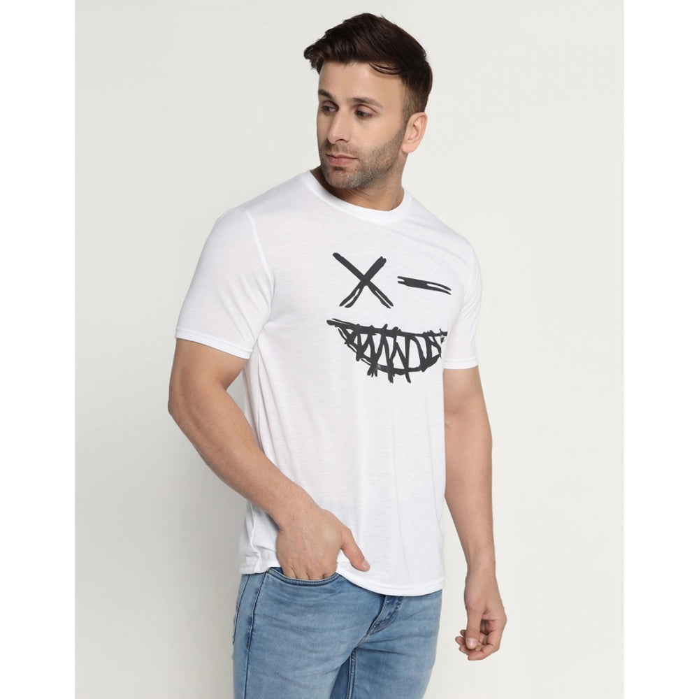 Generic Men's Casual Half Sleeve Printed Cotton Blended Round Neck T-shirt (White)