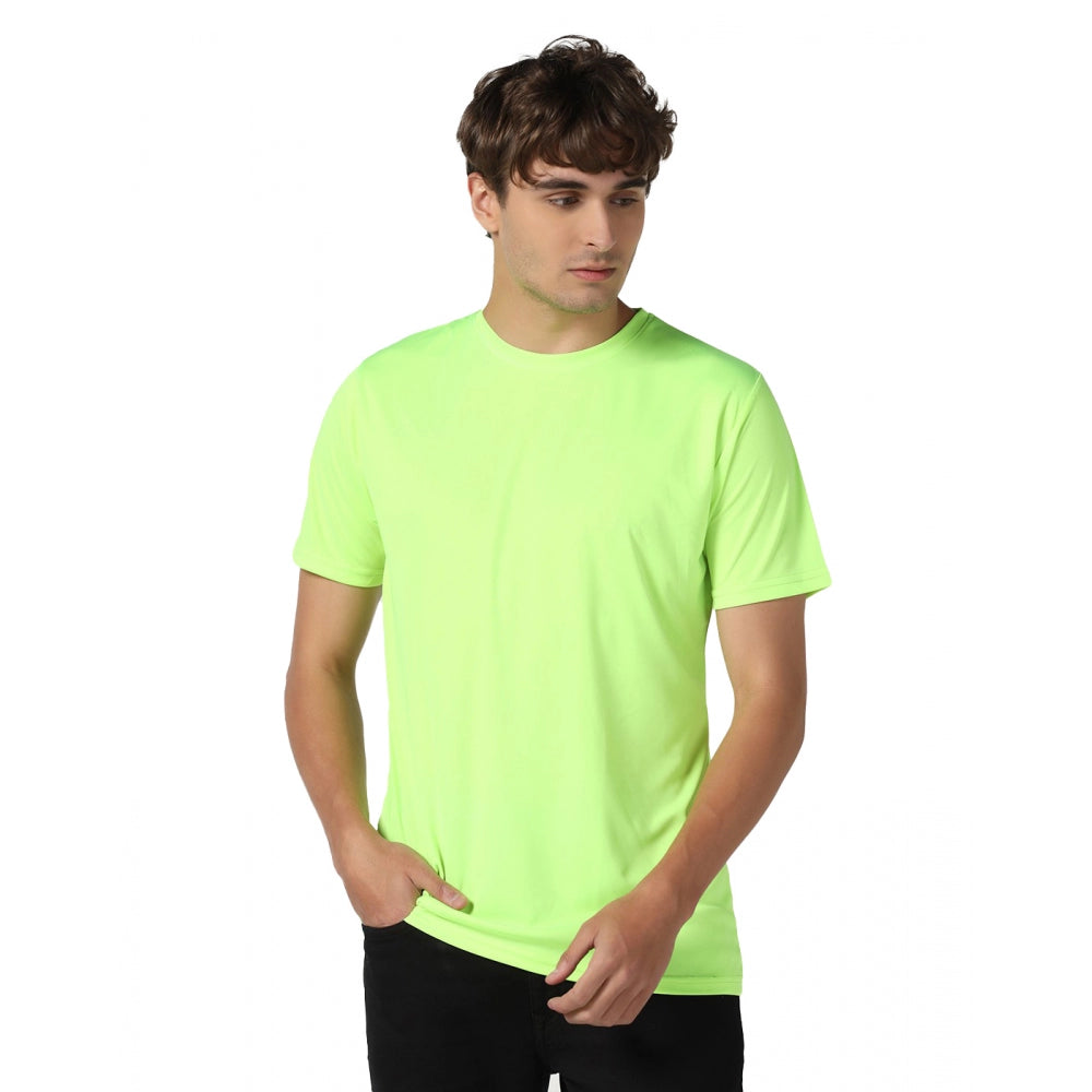 Generic Men's Casual Half Sleeve Solid Polyester Round Neck T-shirt (Neon)