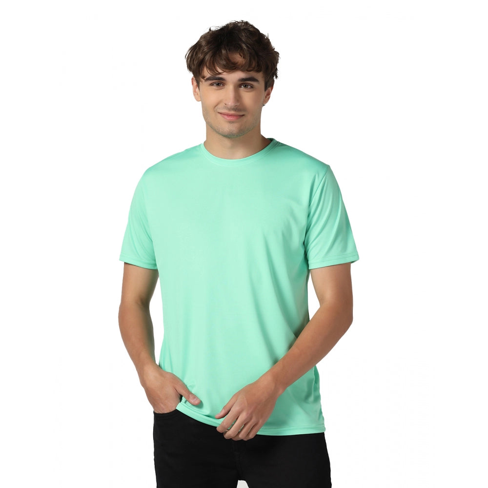 Generic Men's Casual Half Sleeve Solid Polyester Round Neck T-shirt (Lgreen)