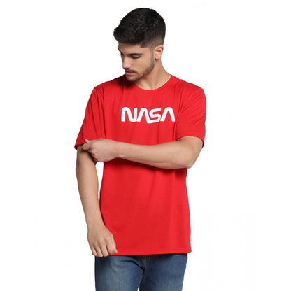 Generic Men's Casual Half Sleeve Printed Cotton Blended Round Neck T-shirt (Red)