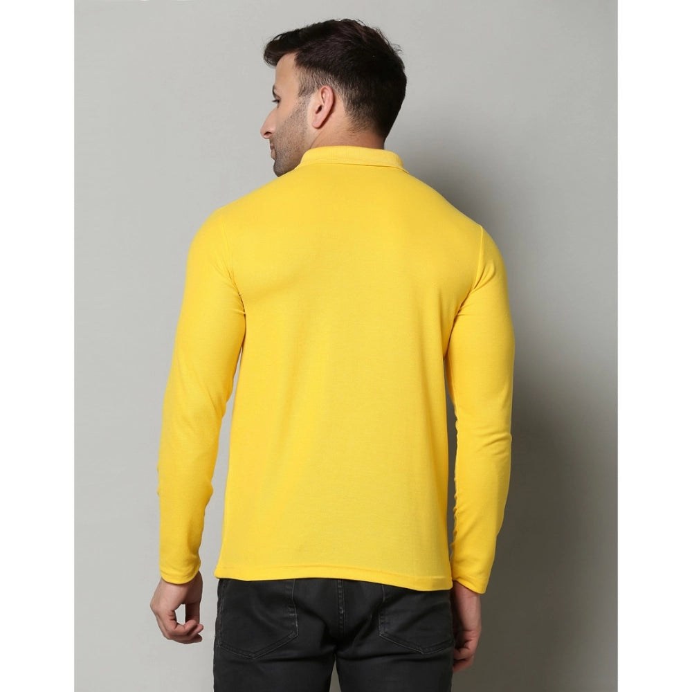 Generic Men's Casual Full Sleeve Solid Cotton Blended Polo Neck T-shirt (Yellow)