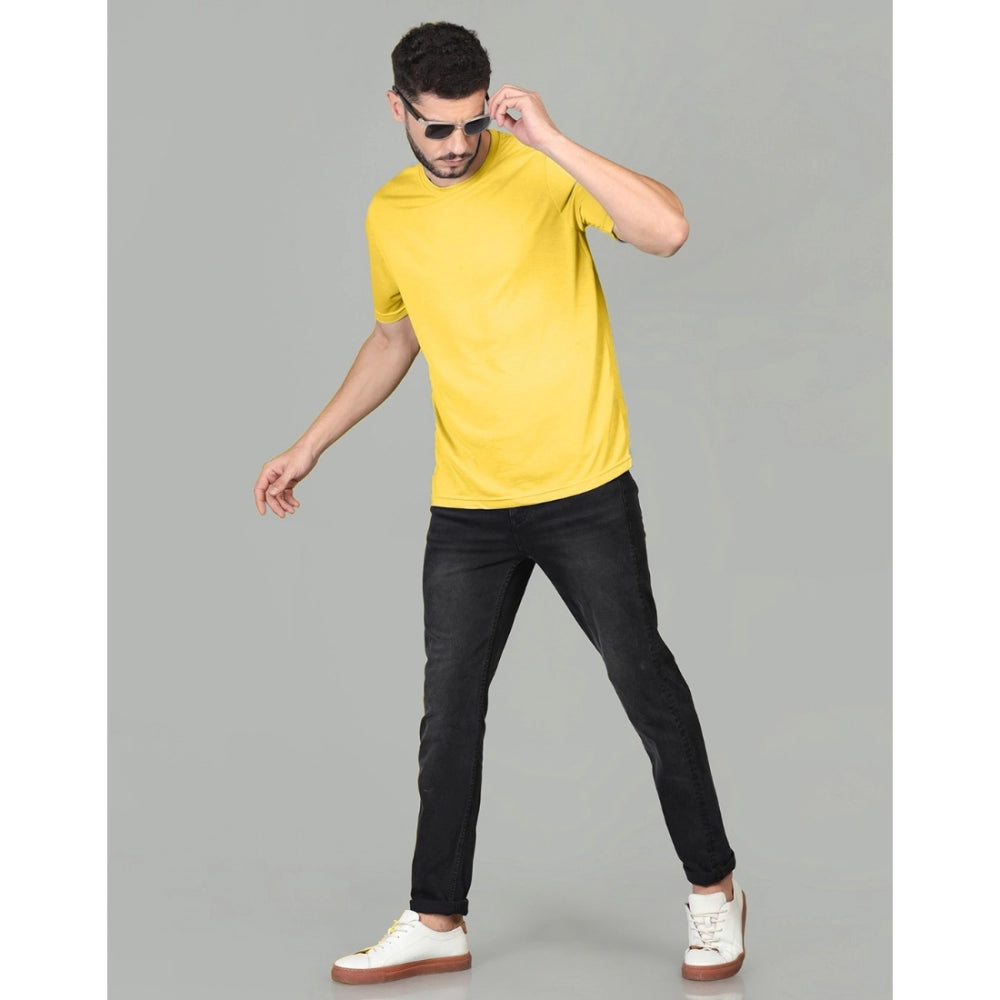 Generic Men's Casual Half Sleeve Solid Cotton Blended Round Neck T-shirt (Yellow)