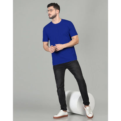 Generic Men's Casual Half Sleeve Solid Cotton Blended Round Neck T-shirt (Royal)