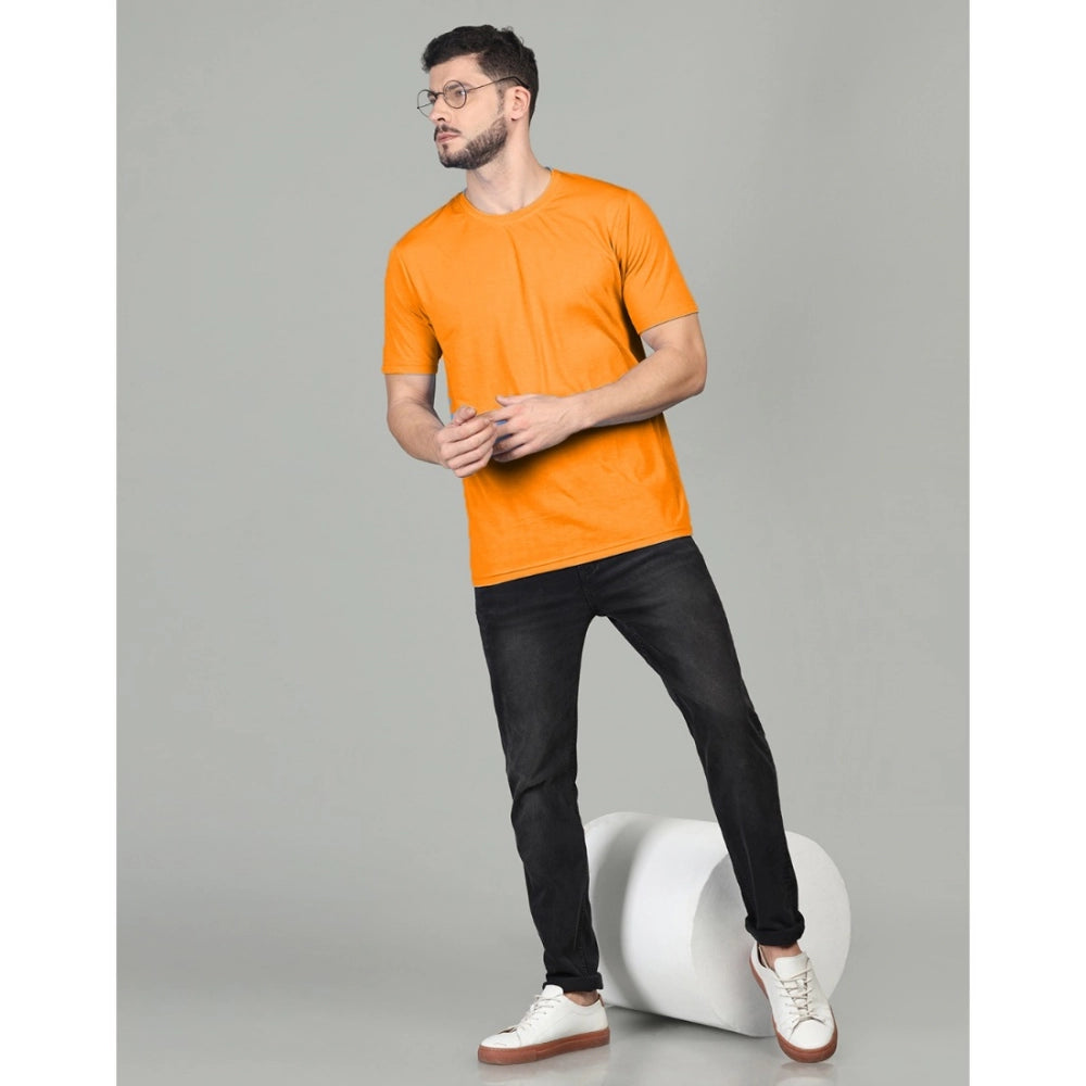 Generic Men's Casual Half Sleeve Solid Cotton Blended Round Neck T-shirt (Orange)