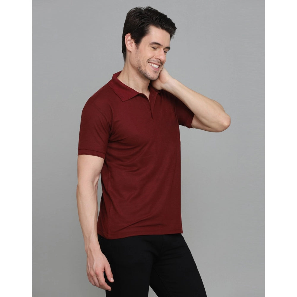 Generic Men's Casual Half Sleeve Solid Cotton Blended Polo Neck T-shirt (Maroon)