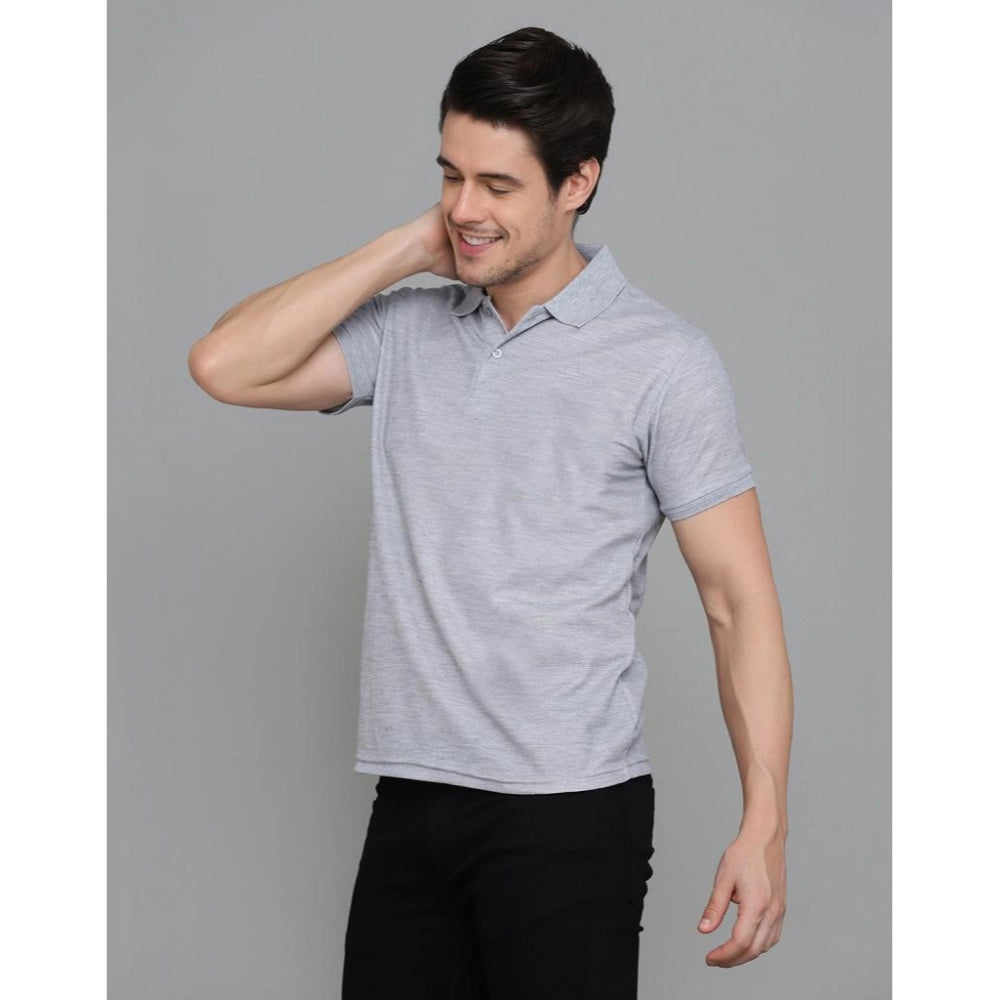 Generic Men's Casual Half Sleeve Solid Cotton Blended Polo Neck T-shirt (Grey)