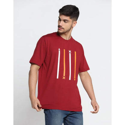 Generic Men's Casual Half Sleeve Printed Cotton Blended Round Neck T-shirt (Maroon)