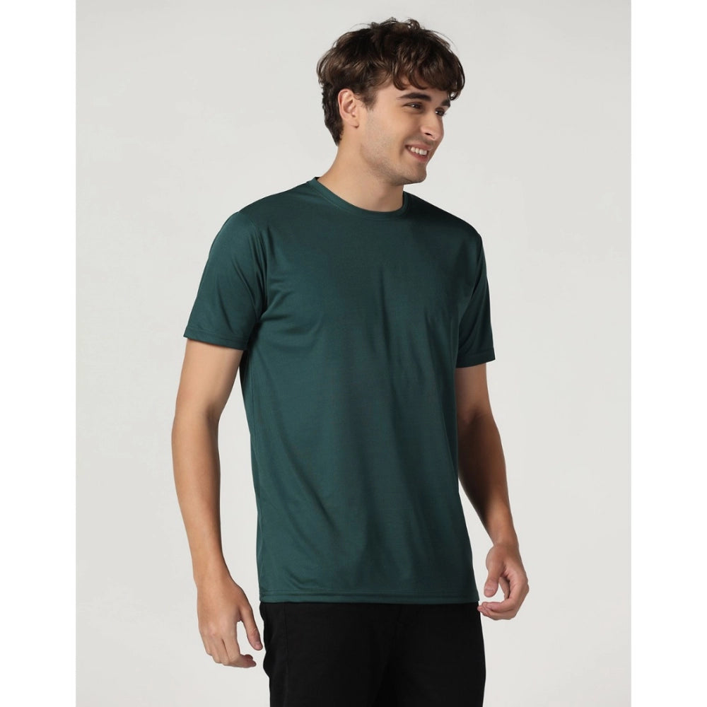 Generic Men's Casual Half Sleeve Solid Polyester Round Neck T-shirt (Green)