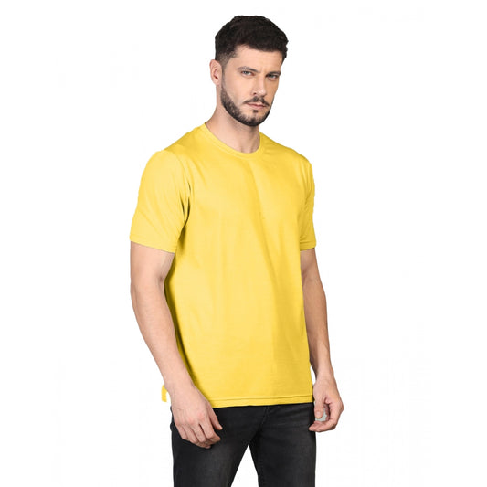 Generic Men's Casual Half Sleeve Solid Cotton Blended Round Neck T-shirt (Yellow)