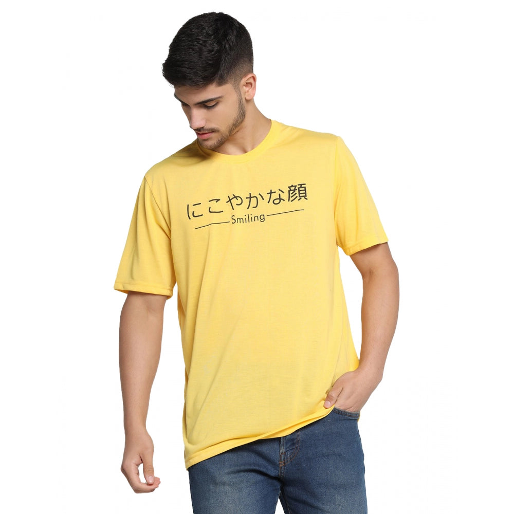 Generic Men's Casual Half Sleeve Printed Cotton Blended Round Neck T-shirt (Yellow)