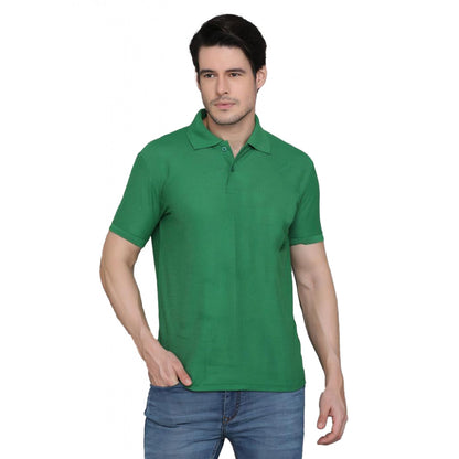 Generic Men's Casual Half Sleeve Solid Cotton Blended Polo Neck T-shirt (Green)