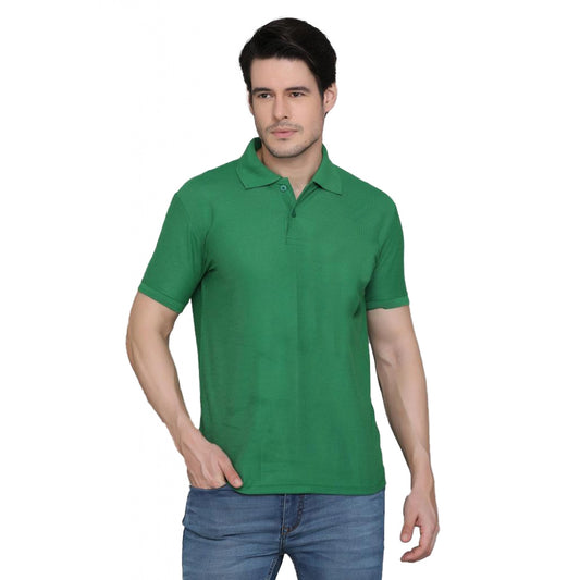 Generic Men's Casual Half Sleeve Solid Cotton Blended Polo Neck T-shirt (Green)